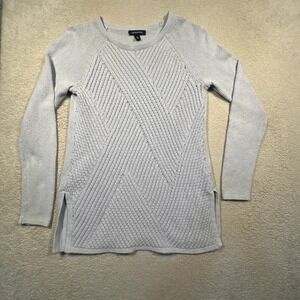 Lands End Sweater Women M Light Blue Cable Knit Raglan Cotton Wool Blend